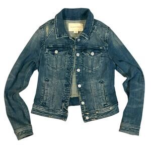 Anthropologie Pilcro Distressed Denim Trucker Jean Jacket Casual Retro S Classic
